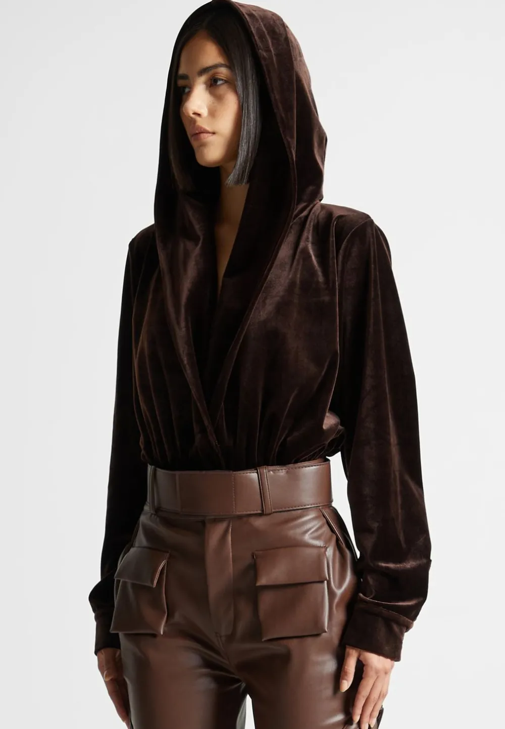 Velour Hooded Bodysuit