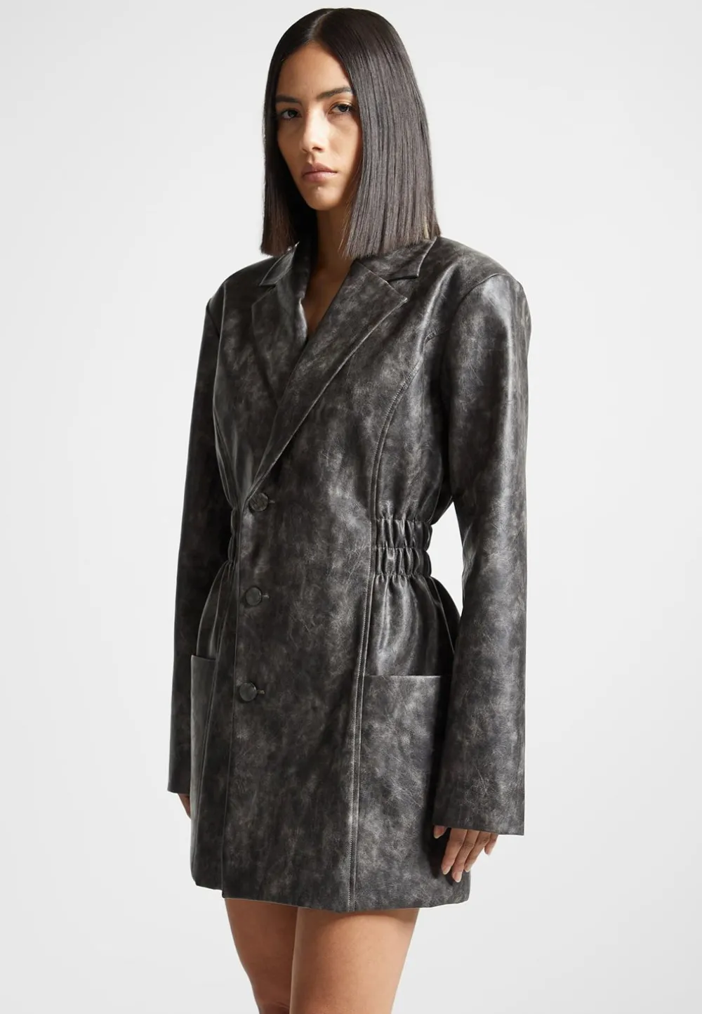 Vintage Double Breasted Vegan Leather Blazer Dress