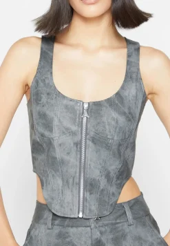 Vintage Marble Leather Corset Top - Washed