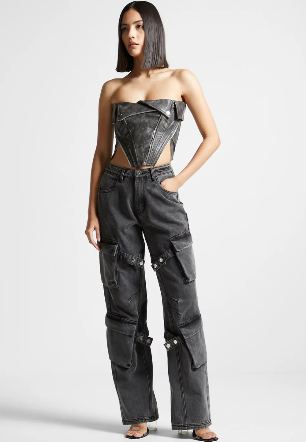 Vintage Vegan Leather Biker Corset