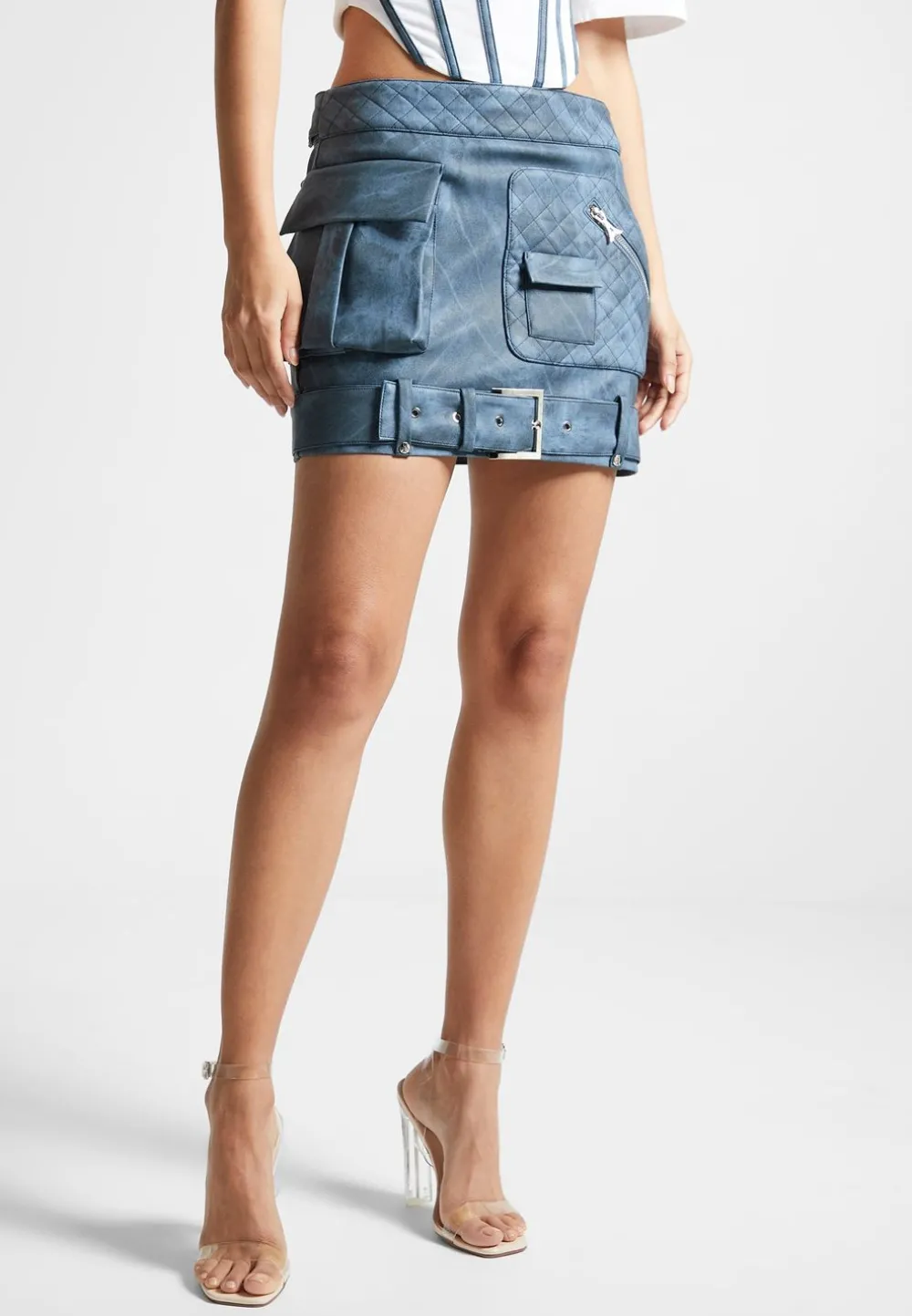 Vintage Vegan Leather Cargo Mini Skirt
