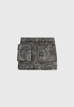 Vintage Vegan Leather Cargo Mini Skirt