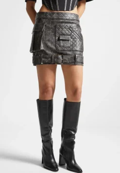 Vintage Vegan Leather Cargo Mini Skirt