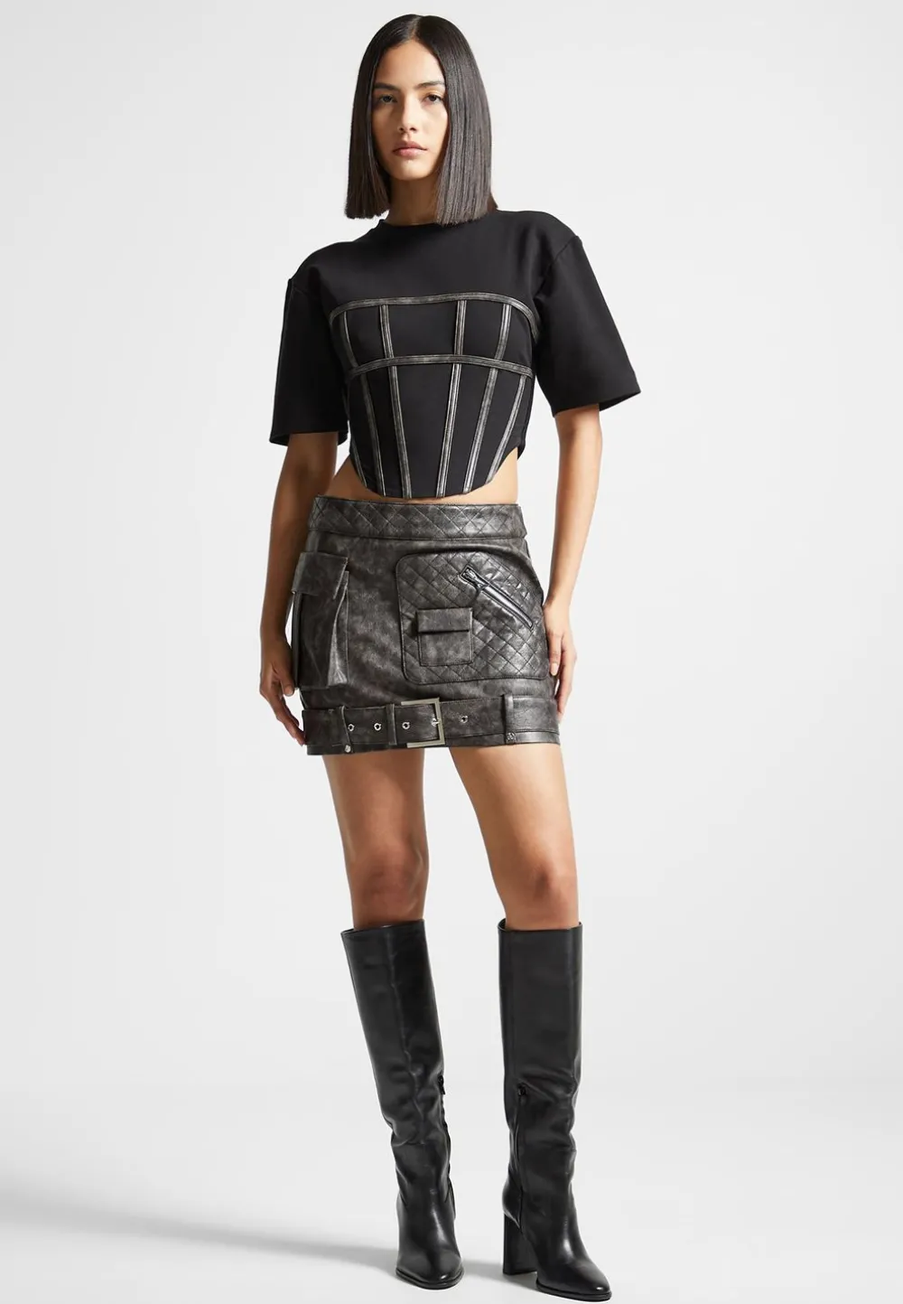 Vintage Vegan Leather Cargo Mini Skirt