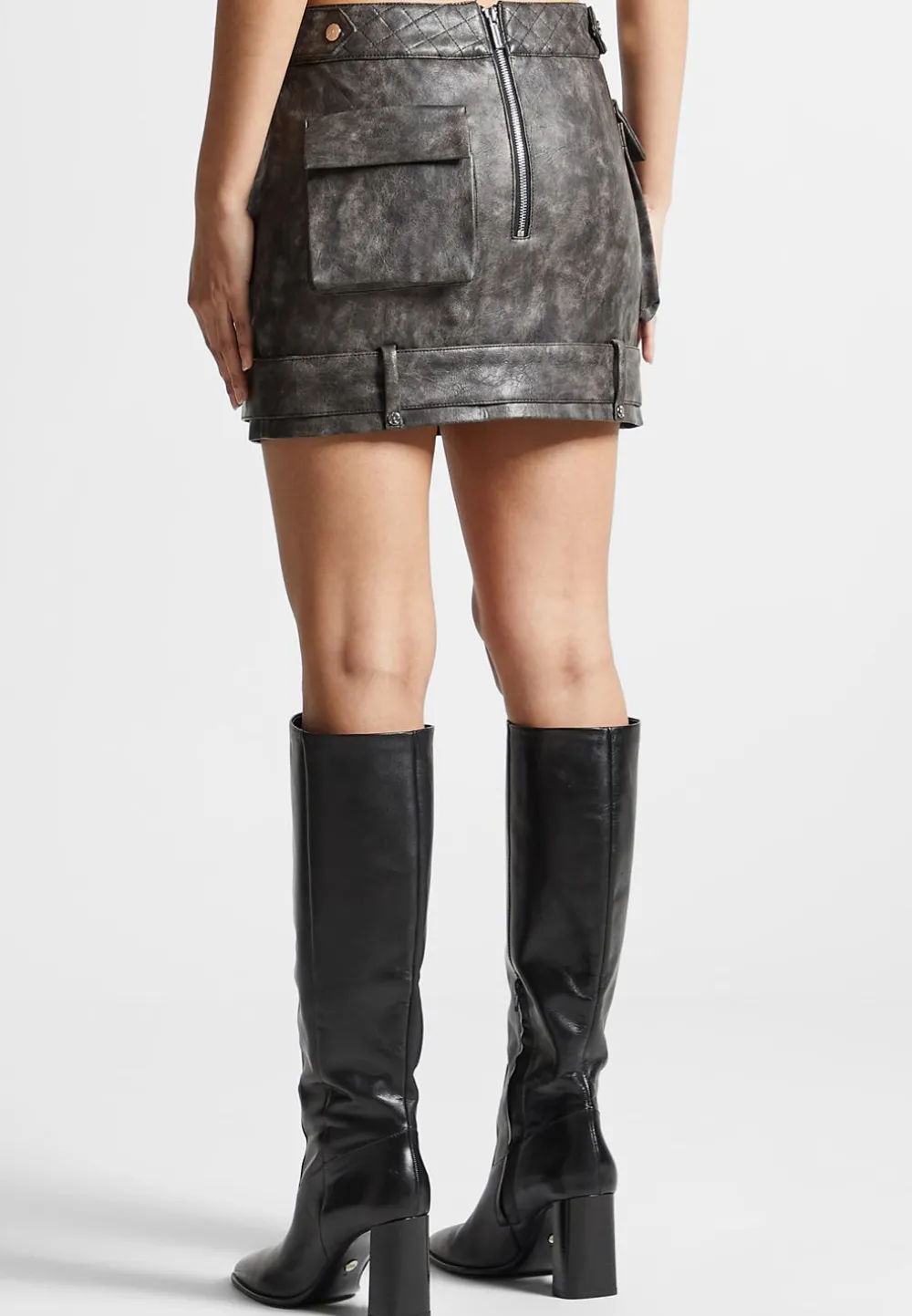 Vintage Vegan Leather Cargo Mini Skirt