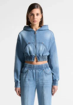 Washed Denim Jersey Hoodie