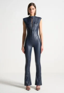 Wax Coated Denim Jumpsuit
