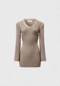 Wide Shoulder Knitted Contour Mini Dress