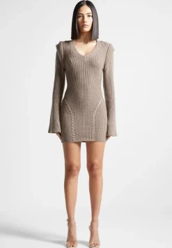 Wide Shoulder Knitted Contour Mini Dress