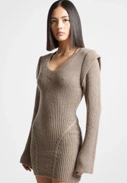 Wide Shoulder Knitted Contour Mini Dress
