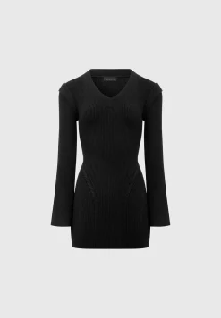 Wide Shoulder Knitted Contour Mini Dress