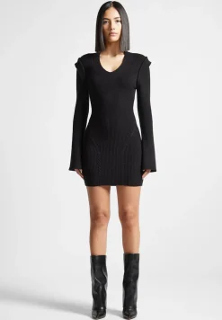 Wide Shoulder Knitted Contour Mini Dress
