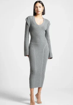 Wide Shoulder Knitted Midaxi Dress