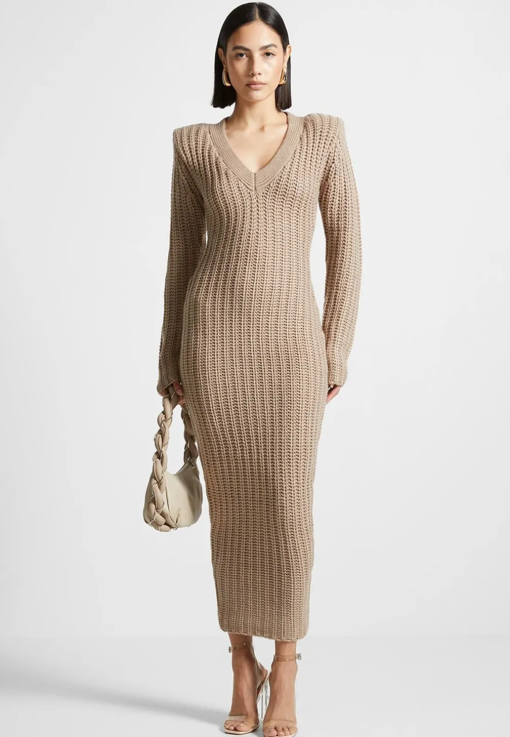 Wide Shoulder Knitted Midaxi Dress