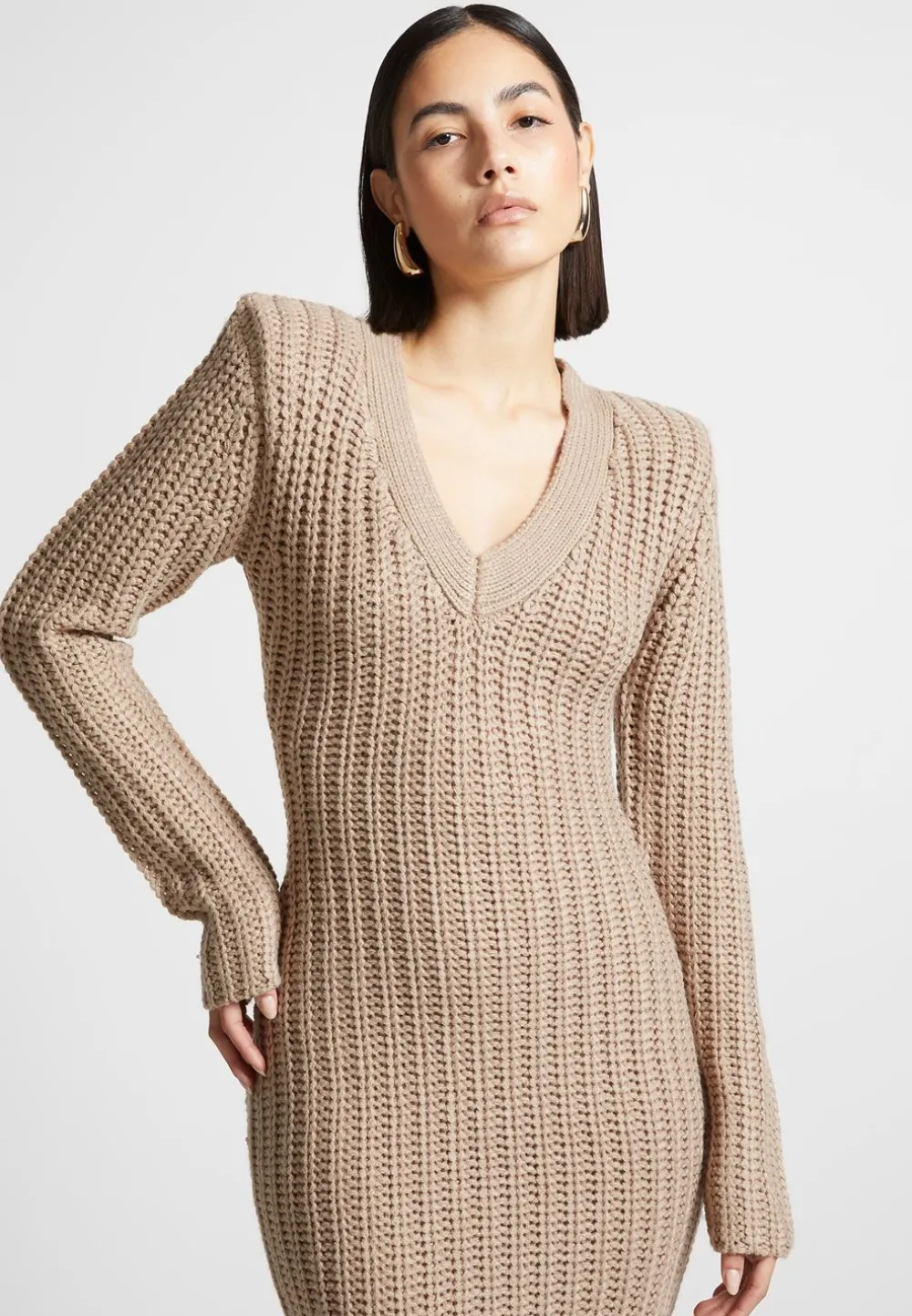 Wide Shoulder Knitted Midaxi Dress