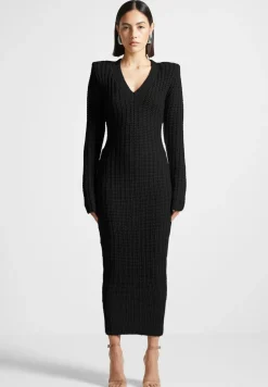 Wide Shoulder Knitted Midaxi Dress