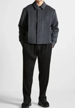 Wool Blend Boxy Jacket With Pleat