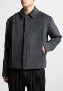 Wool Blend Boxy Jacket With Pleat