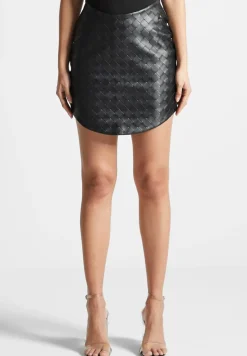 Woven Leather Dipped Waist Mini Skirt