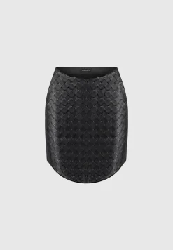 Woven Leather Dipped Waist Mini Skirt