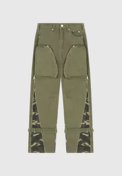 Zip Detail Denim Cargo Pants