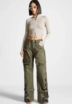 Zip Detail Denim Cargo Pants