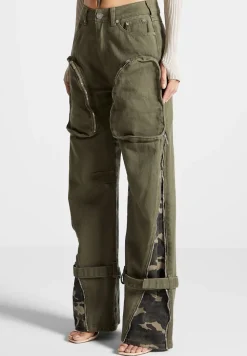 Zip Detail Denim Cargo Pants