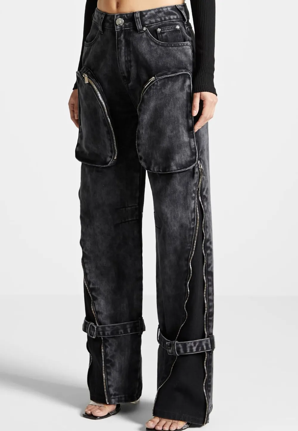 Zip Detail Denim Cargo Pants