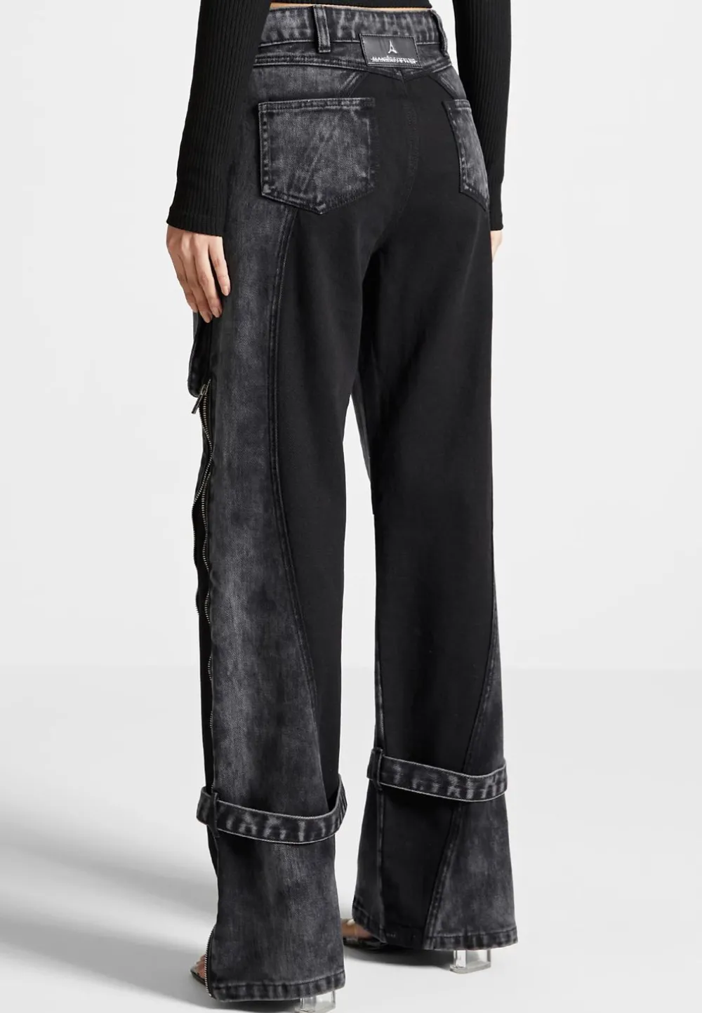 Zip Detail Denim Cargo Pants