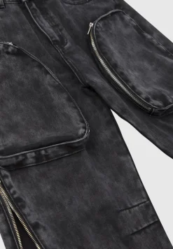 Zip Detail Denim Cargo Pants