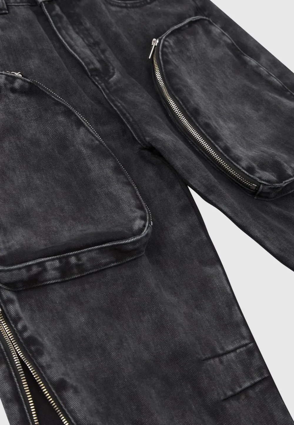 Zip Detail Denim Cargo Pants
