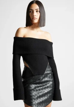 Zip Detail Knit Bandeau Top