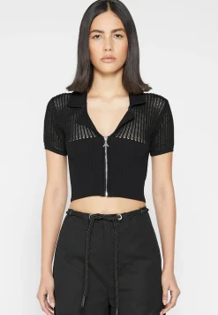 Zip Front Knitted Crop Top