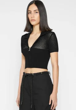 Zip Front Knitted Crop Top
