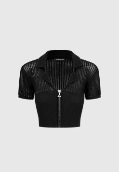 Zip Front Knitted Crop Top